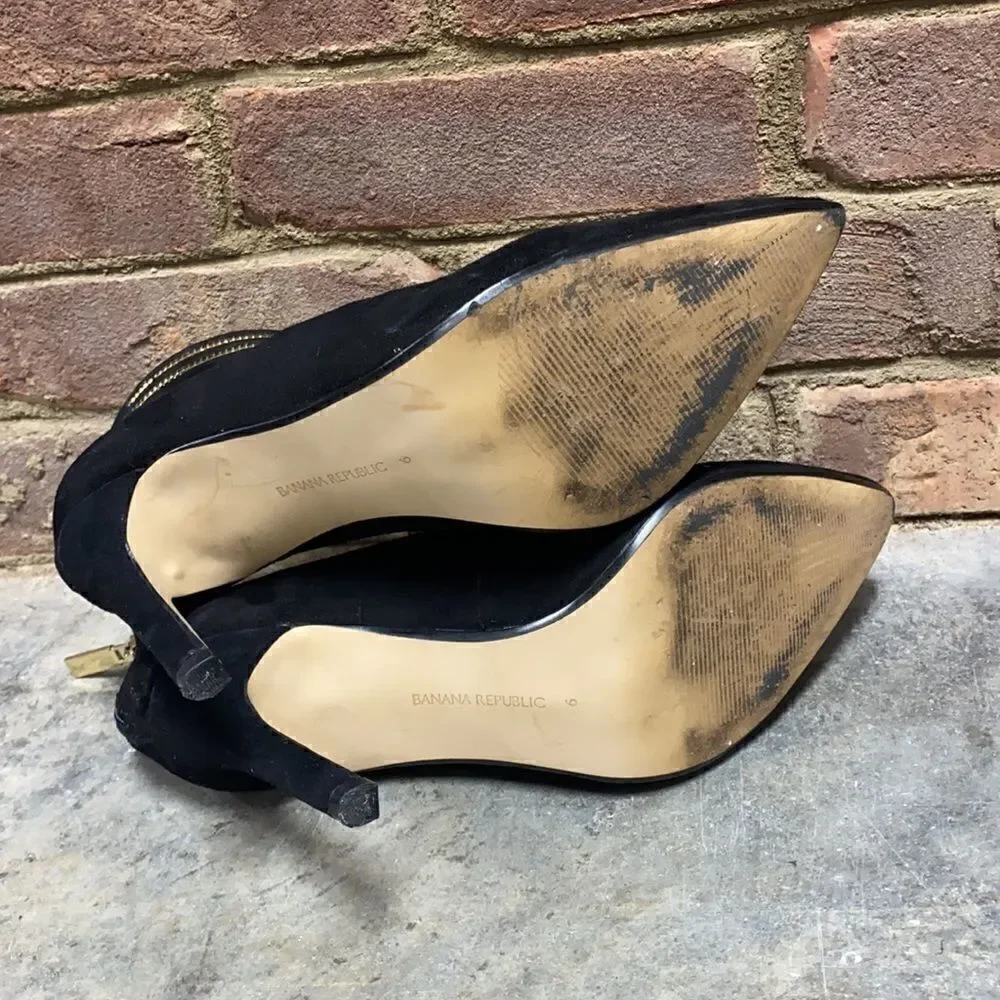 Banana Republic Black Suede Gayle Zip Ankle Heels Size 9